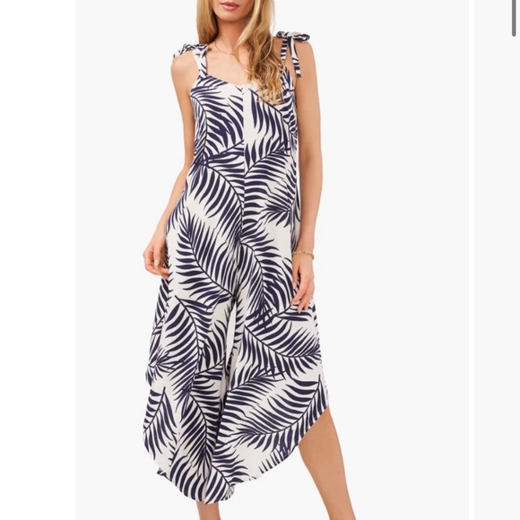 Vince Camuto Pants - Vince Camuto ~ Palm Print Tie Shoulder Crop Asymmetric Wide Leg Jumpsuit ~ XS